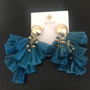 Akola Teal Tassel Cluster Drop Earrings with Gold Accents